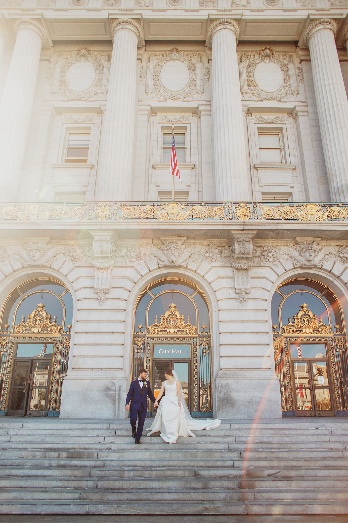 Bride and Groom Outside SF City Hall